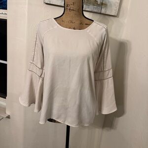 LOFT Cream Bell Sleeve Blouse Relaxed Fit